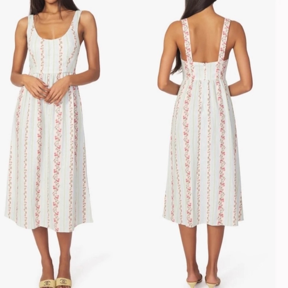 Floral Striped Mint Green and Blue Dress